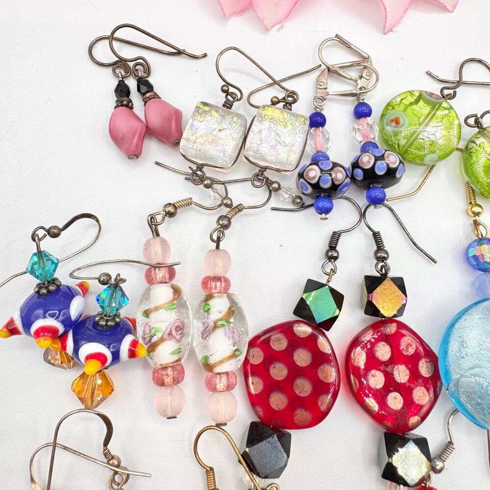 Large Mixed Art Glass Earring Lot Lampwork Dichroic Slag Fun Colorful 31 Pair - Picture 2 of 16